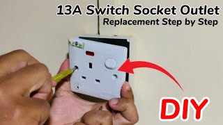 How to Replace 1 Gang 13A Switch Socket Outlet  Broken 13A Plug Socket Replacement DIY [upl. by Florenza]