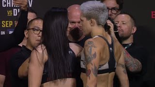 Irene Aldana vs Macy Chiasson  Weighin FaceOff  UFC 279 Diaz vs Ferguson  rWMMA [upl. by Landrum]