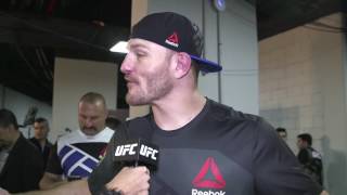 UFC 198 Stipe Miocic Backstage Interview [upl. by Yllitnahc587]