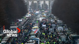 German farmers block streets with tractors in protest of proposed agricultural tax increase [upl. by Pedersen]