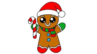 How to Draw a Cute Christmas Gingerbread Man  Easy Drawing Tutorial for Kids [upl. by Darreg]