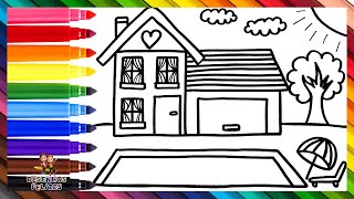 Desenhar e Colorir uma Casa com Piscina 🏡👙🌊🏊🌞🌈 Desenhos para Crianças [upl. by Cerelly91]