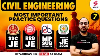 SSC JERRB JE MP Sub Engineer 2024 Civil Engineering7  Most Important Questions  By Vaibhav Sir [upl. by Kilmarx]