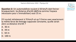 Examen Admission Médecine Juin 2022  Physique  Q2 [upl. by Ettezzil]