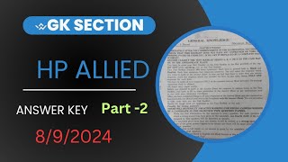 HP Allied exam answer key important questions for hp allied exam  part2 hppsc  allied hpas [upl. by Oruasi716]