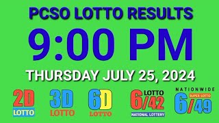 9pm Lotto Results Today July 25 2024 Thursday ez2 swertres 2d 3d pcso [upl. by Witt]