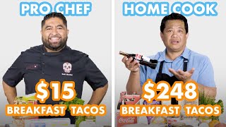 248 vs 15 Breakfast Tacos Pro Chef amp Home Cook Swap Ingredients  Epicurious [upl. by Neelahtak968]