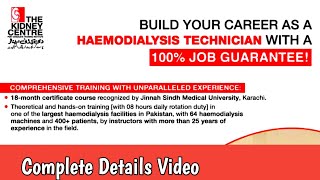 Haemodialysis Technician Course Recognized by Jinnah Sindh Medical University Karachi Free Course [upl. by Rombert705]