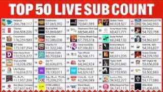 Top 50 YouTube Live Sub Count  MrBeast TSeries amp More​ [upl. by Jankey]