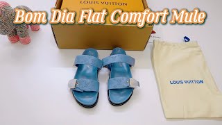 LOUIS VUITTON SANDALS BOM DIA FLAT MULES REVIEW  2024 [upl. by Enaz]