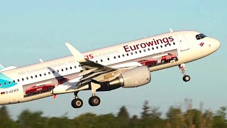 Eurowings AVIS Livery Airbus A320214 DAEWS SUNRISE Takeoff from Hamburg [upl. by Alvord124]