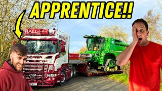 MOVING A HUGE COMBINE WITH 21 YEAR OLD APPRENTICE  truckertim [upl. by Plank]