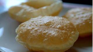 How to make Puff Puris Pooris  Indian Bread Recipe Video by Bhavna [upl. by Shulem]