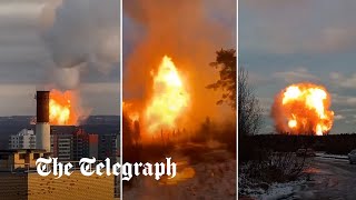 Huge fireball seen near St Petersburg after a reported gas pipeline explosion [upl. by Oneill999]