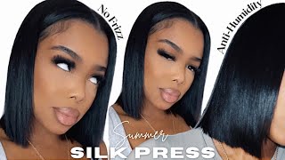 HOW TO SILK PRESS NATURAL HAIR AT HOME  No Frizz AntiHumidity  Beginner Friendly [upl. by Nov130]