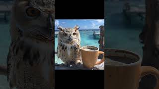 Owl is also coffee lover ❤️ytshorts shorts birds viralshort [upl. by Htennek]