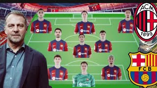 SEE BARCELONA Strongest 433 Lineup vs AC Milan in Preseason Without Yamal Gavi amp Nico Williams [upl. by Darsey]