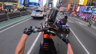 100 DIRTBIKES amp ATVS RIDE THRU TIMES SQUARE  2021 YZ450F WHEELIE BATTLE [upl. by Marrilee]