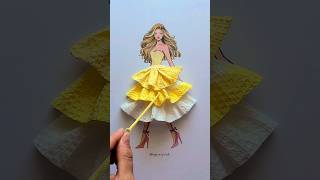 How to make a dress using a paper towel 💛 art fashion design style artist artwork painting [upl. by Goulet295]