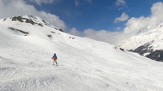 LARGE MOGULS challenged 10 yr old son RED MYOSOTIS ⛷ GoPro skiing near Tignes 2100  Apr 2023 [upl. by Aiekam]