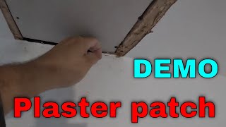 HOW TO PATCH CEILING amp PLASTER PLASTERBOARD PATCH SKIMMING DEMO SCRIM HALF TIME USED [upl. by Hugo209]