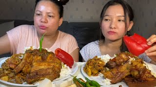 Pork belly fryसाथमा पहेलो दालकरेला आलु fry mukbang [upl. by Ettezel876]