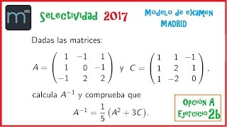 Inversa y operaciones con matrices  Examen Modelo Ebau Evau Selectividad Madrid 2017 [upl. by Anissej851]