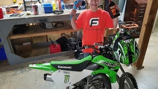 Servicing his brand new Dirt bike a KX65 2 stroke Fun [upl. by Iv]