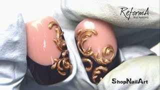 Golden Baroque Ornament  3D Nail Art featuring ReformA Gel Paint [upl. by Enicar109]