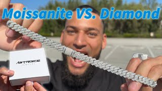 UNBOXING amp REVIEW NEW Moissanite ICED OUT 12MM Prong Set Cuban Link🥶  Moissanite VS Diamonds💎 [upl. by Ilyah930]