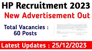 HP Recruitment 2023  Total Vacancies 60 Posts  15122023 [upl. by Asemaj]