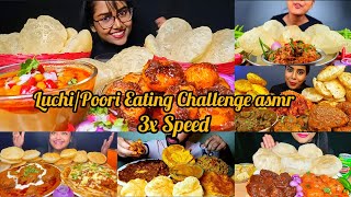 ASMR EATING LuchiPoori With Spicy 🥵 Dum AlooButter chicken Masala CholeSaladBig Bites [upl. by Tekcirk]