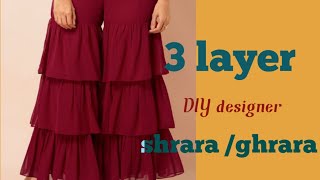 3 layer DIY designer ghrarashrara cutting full toutriol in hindi3 leyer गराराशरारा design [upl. by Rolandson]