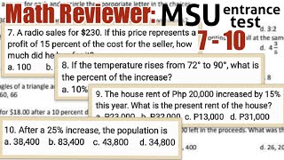 SASE MSU College Entrance Test MATHEMATICS REVIEWER 7 to 10 [upl. by Helbonnas934]