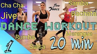 20 Min Beginner Dance Workout  Hustle Salsa Merengue Cha Cha Rumba Samba Jive  Follow Along [upl. by Rossing]