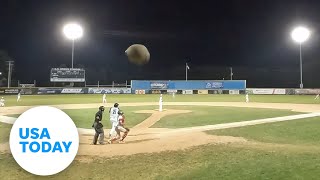 Batter smashes camera with a foul hit  USA TODAY [upl. by Sadonia]