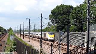 EuroStar raising pantograph at speed at Westenhanger [upl. by Autrey]