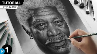 Drawing Morgan freeman  Portrait Tutorial for BEGINNERS [upl. by Airdni]