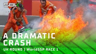 FIRE erupts at Donington Park 🔥  GBRWorldSBK 🇬🇧 [upl. by Oehsen654]