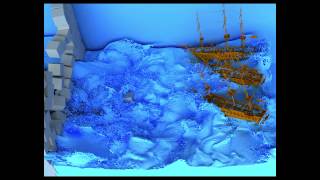 Collapsing wall 1  Fluid simulation with 20 million particles [upl. by Orlando251]