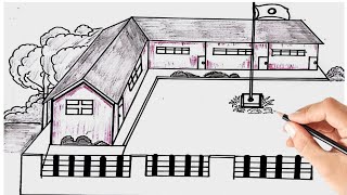 How to draw School campus  স্কুল ক্যাম্পাস ড্রয়িং  Drawing tutorial [upl. by Ecam]