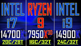 INTEL i7 14700K vs RYZEN 9 7950X3D vs INTEL i9 14900K  PC GAMES BENCHMARK TEST [upl. by Hakkeber]