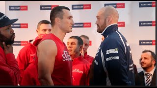 WLADIMIR KLITSCHKO v TYSON FURY  FULL INTENSE WEIGH IN VIDEO FROM GERMANY [upl. by Basset]