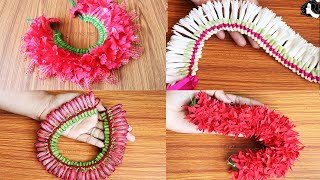 4 types flower garland making with English Subtitles  Natural flower garland making easy method [upl. by Hadsall356]