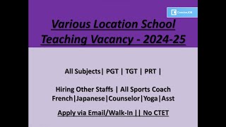 Upcoming School Vacancy  Hiring Male and Female Educator cbse schools freshers counselor icse [upl. by Esydnac94]