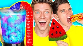 Gummy Food vs Real Food SMOOTHIE CHALLENGE GIANT GUMMY DRINK Eating Best Gross Real Worm Candy [upl. by Haidebej]