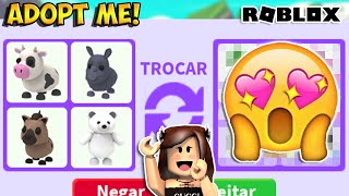 TROCANDO PETS ANTIGOS O que trocam por Vaca Hiena Rinoceronte e Urso Polar no Adopt Me ROBLOX [upl. by Lalla]