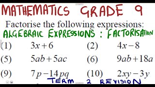 Mathematics Grade 9 Algebraic Expressions Factorisation 1 mathszoneafricanmotives [upl. by Nitsyrk]