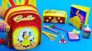 DIY Miniature Belle School Supplies  Backpack Glitter Pen Pencil Case 2 [upl. by Are299]