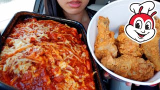 ASMR EATING JOLLIBEE SPICY Fried Chicken amp SPAGHETTI CHEESE Satisfying Eating Sounds CAR MUKBANG [upl. by Carrnan634]